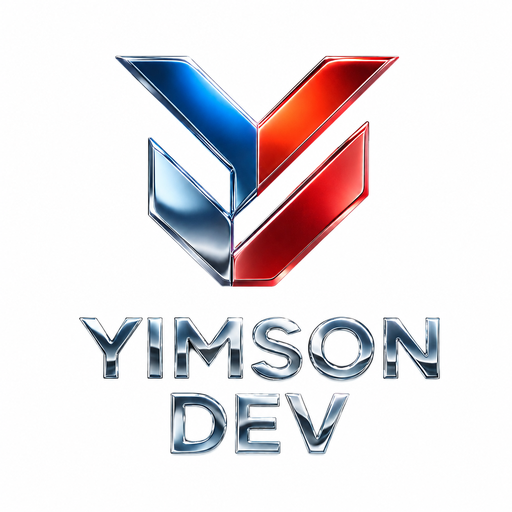Yimson Dev logo — chrome blue and red V mark